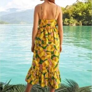 NWT FARM Rio Fresh Lemons Ruffle MIDI Dress - Yellow, Green and Pink